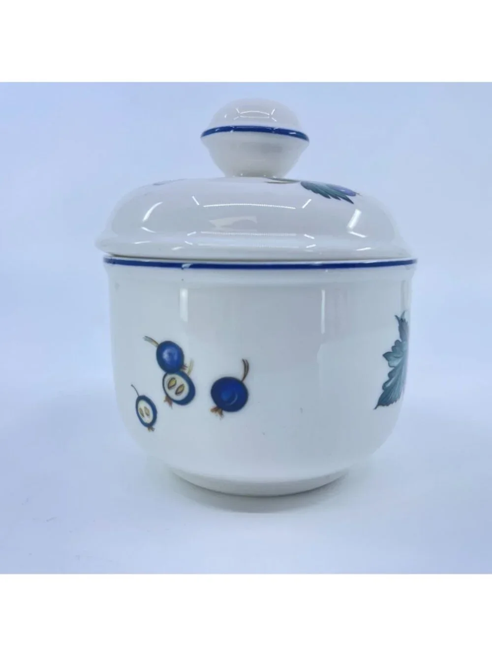 vintage villeroy & boch ceramic condiment jar with lid & spoon blueberry motif
